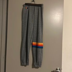 NWT Aviator Nation Women’s Rainbow Stitch Sweatpants Heather Grey